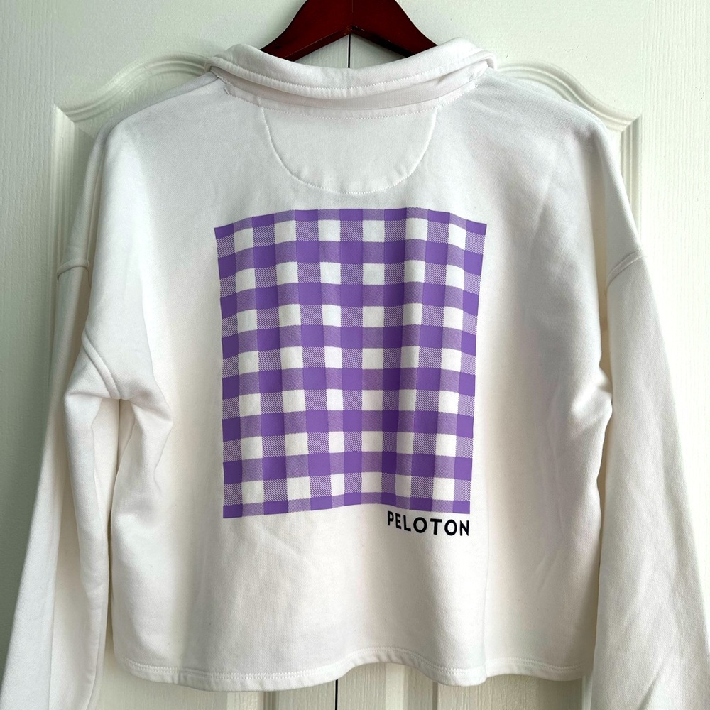 NEW Peloton White Collared Cropped Pullover Sweatshirt Women’s Sz medium NWT